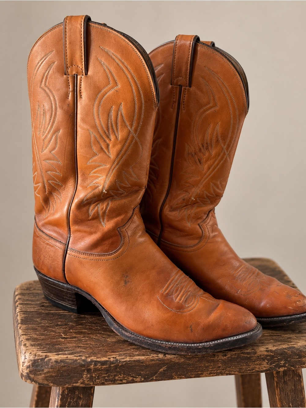 Justin | Vintage 2497 Cognac Brown Leather Western Cowboy Boots USA Made Sz 12D